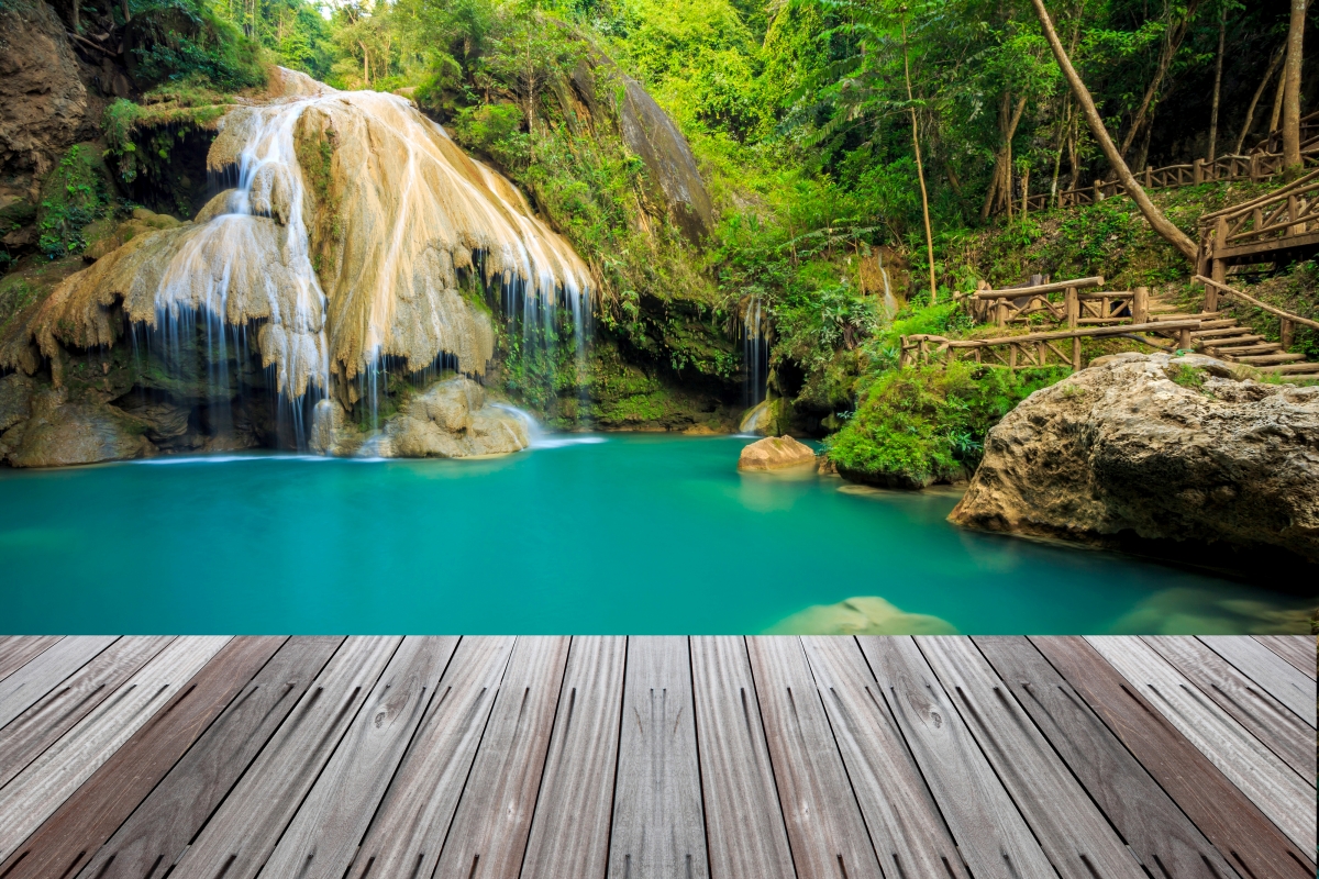 泰国的热带森林 石头 瀑布风景4K壁纸
