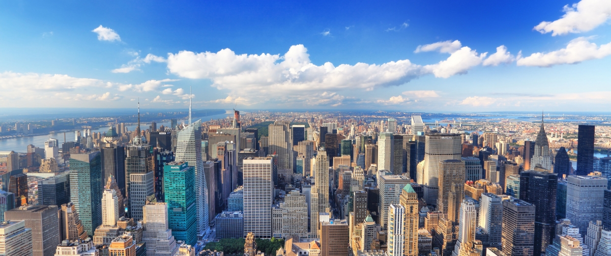 纽约全景,曼哈顿,天空云,城市风光3440x1440壁纸