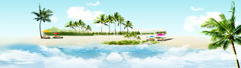 沙滩海景蓝天白云摄影风景电商海报背景
