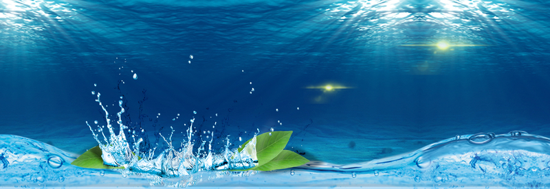 净水器蓝色海洋树叶创意海报背景素材