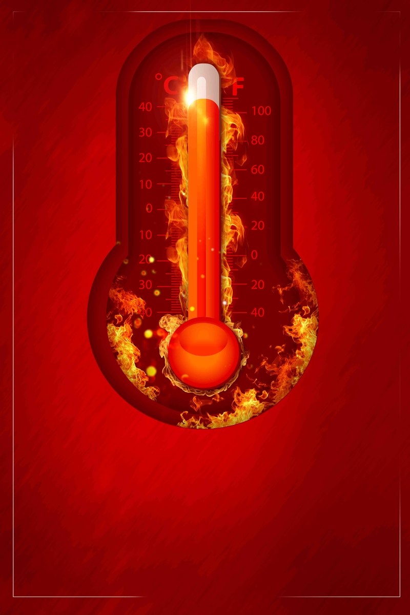 创意高温温度计红色预警高温预警海报