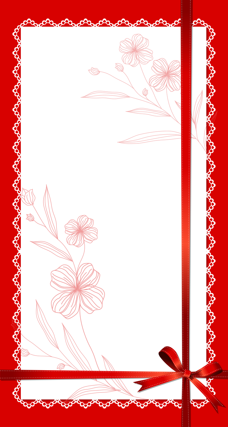红色背景边框背景彩带花朵