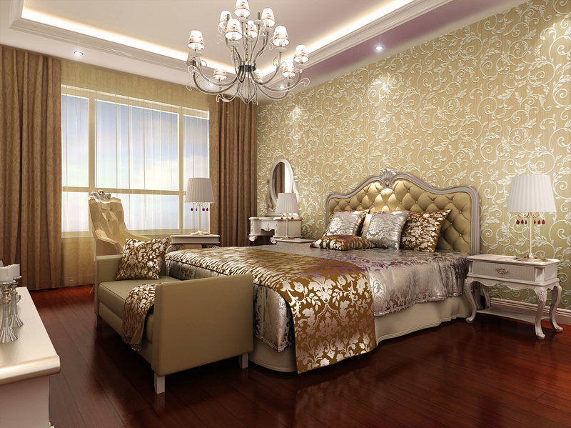 欧式风格室内卧室华丽装潢设计背景素材