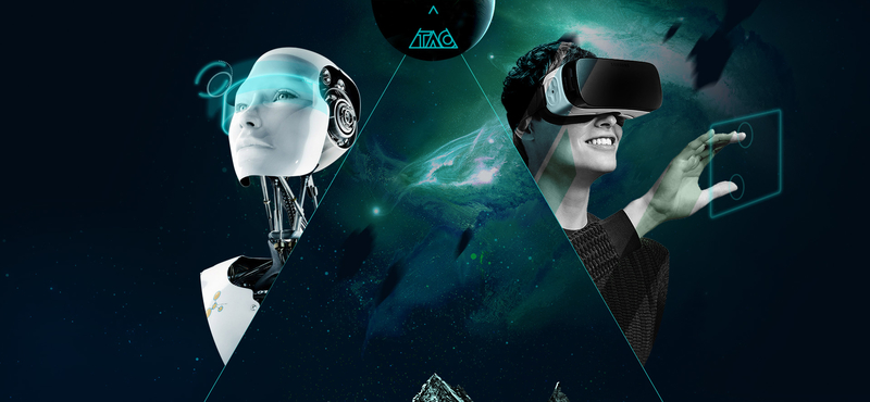 创意科幻VR眼镜未来世界黑色背景
