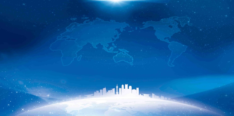 城市剪影世界地图地球蓝色海报背景