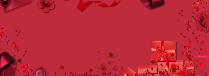淘宝红色喜庆情人节礼品玫瑰花化妆品海报