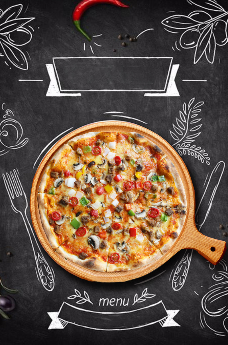 简约创意线条手绘美食食物披萨背景素材