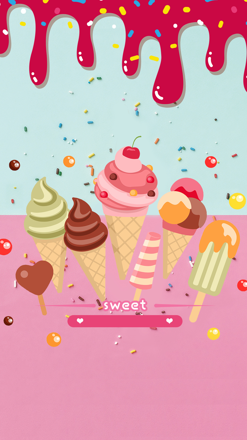粉色卡通夏季冰淇淋PSD分层H5背景素材