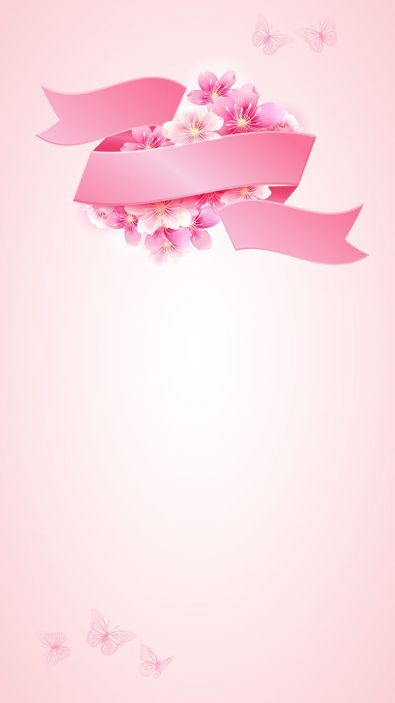 粉色浪漫卡通丝带花瓣H5背景素材