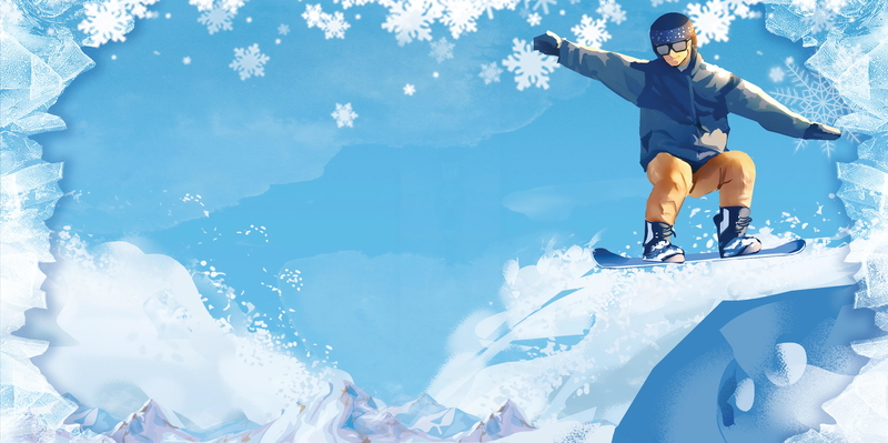 清新冬季滑雪运动背景素材
