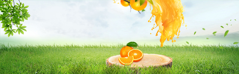 夏季饮品橙汁活力海报草地背景