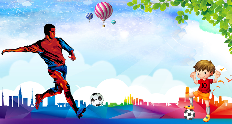 彩色手绘剪影足球友谊赛海报背景素材
