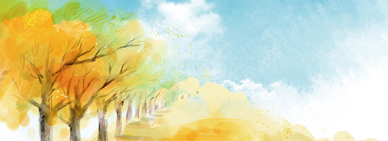 绿树黄树林小清新手绘蓝天背景