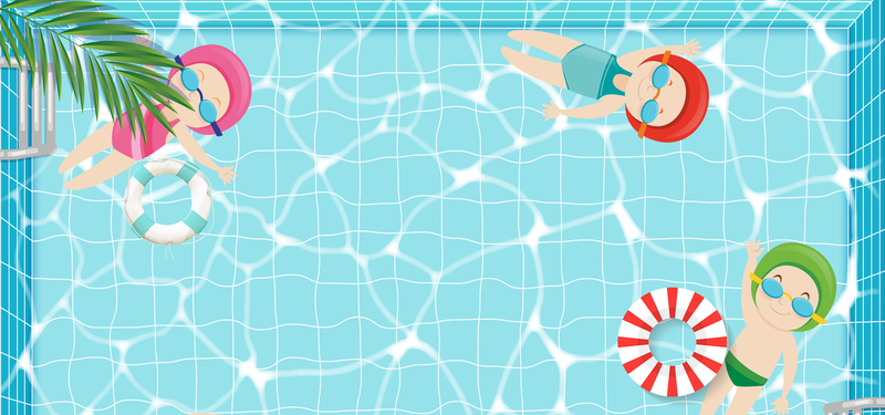 游泳池卡通童趣水面蓝色背景