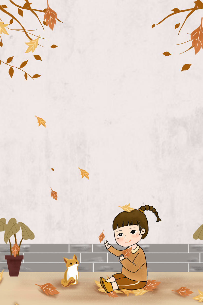 卡通女孩元素秋天背景图
