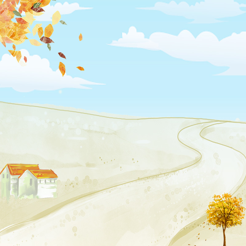 手绘卡通风秋季枫叶弯曲的路主图背景