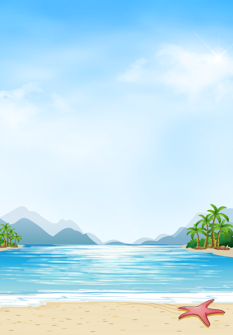 卡通阳光沙滩大海背景