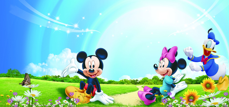 淘宝蓝色卡通迪士尼乐园六一儿童海报背景