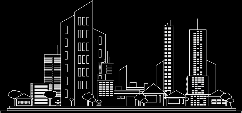 黑色背景手绘城市建筑banner