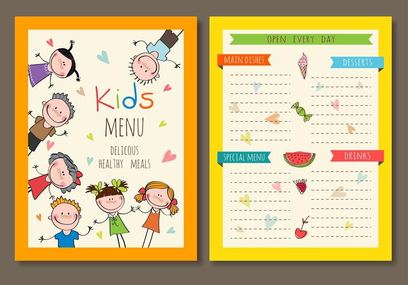 儿童餐厅菜单封面与内页矢量素材