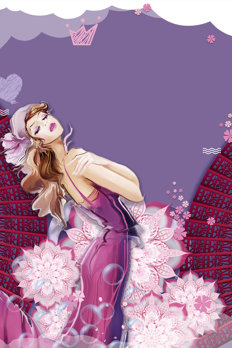 紫色手绘38妇女节创意海报