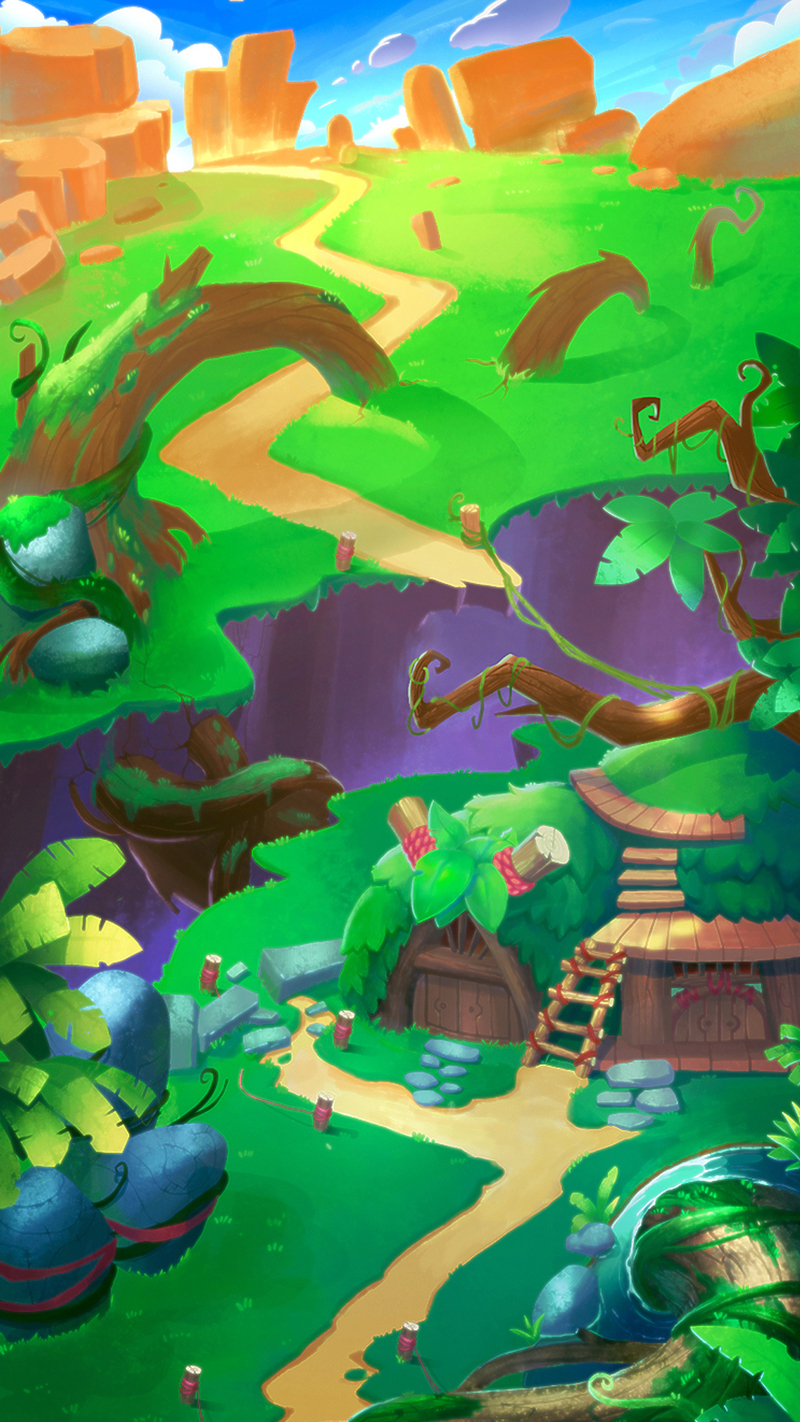 绿色植物卡通游戏场景H5背景素材