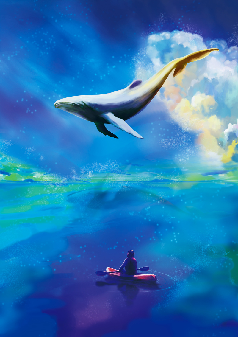 蓝紫色鲸鱼手绘插画