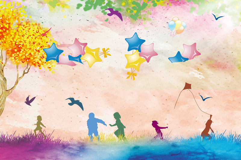 彩绘梦幻欢乐童年童趣海报背景素材