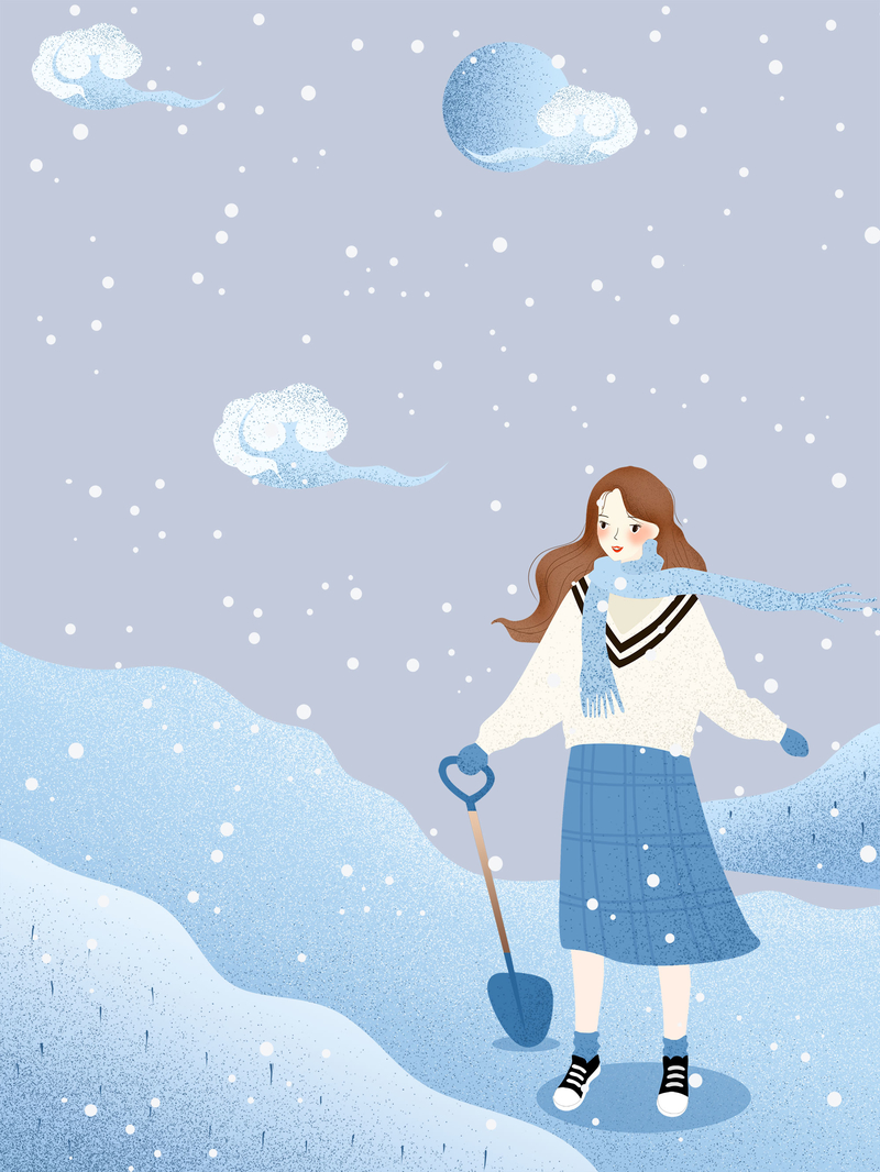 传统节气蓝色卡通冬至人物背景