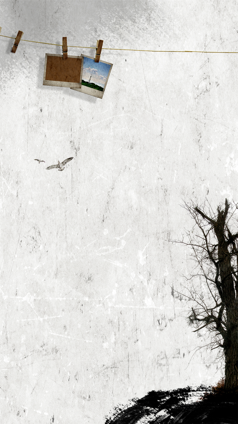 怀旧照片墙大树海鸥H5背景素材
