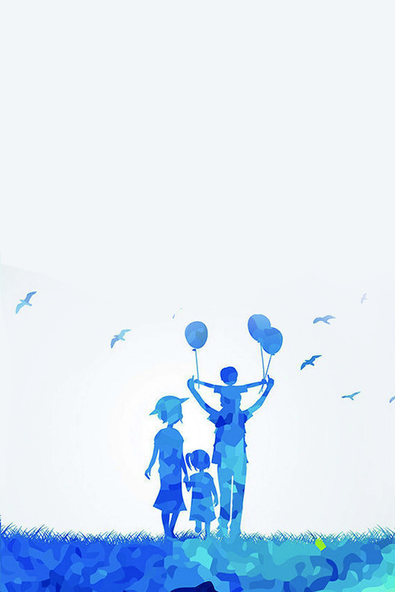 蓝色一家人背景海报