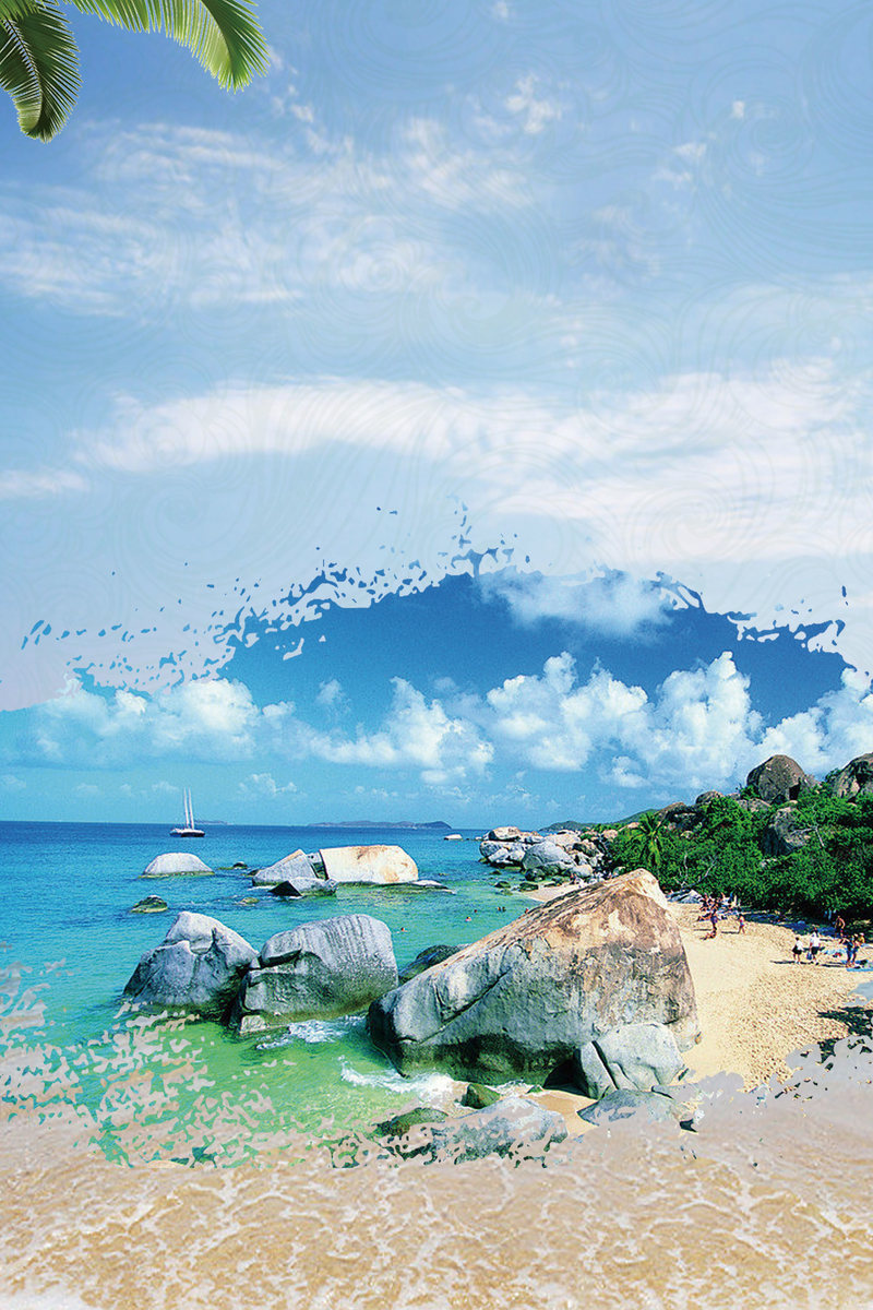 蓝色清新春节旅行三亚海滩背景