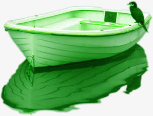 绿色艺术水彩小船小鸟