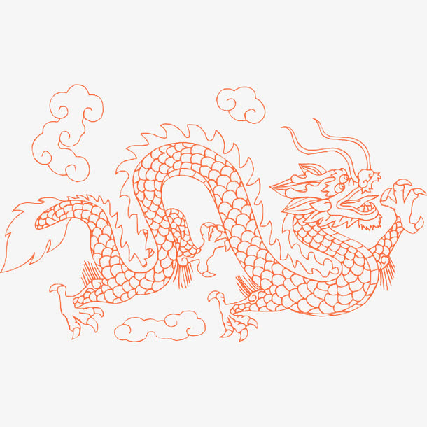 中国风橙色祥云纹和龙简笔画