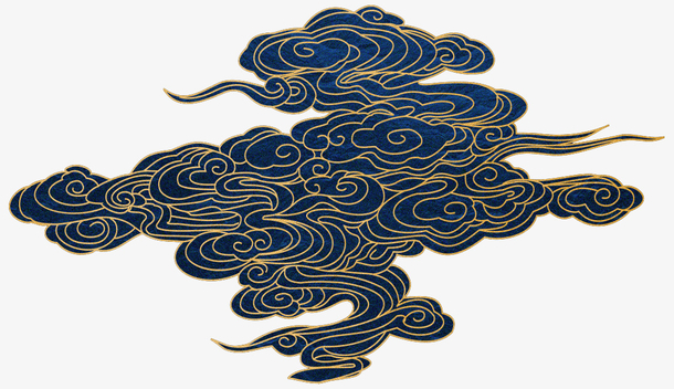 中式金色描边蓝色云朵