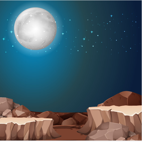 夜间月亮在沙漠场景
