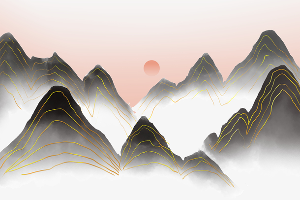 中国风，山，山峦，白云缭绕