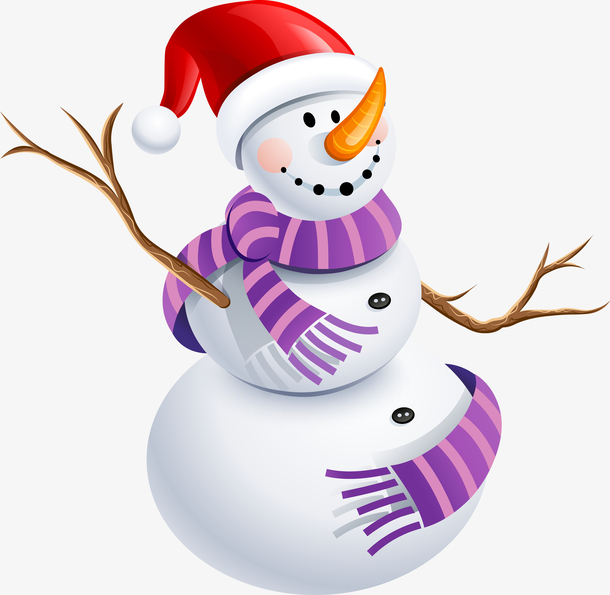 圣诞帽雪人戴着紫色围巾