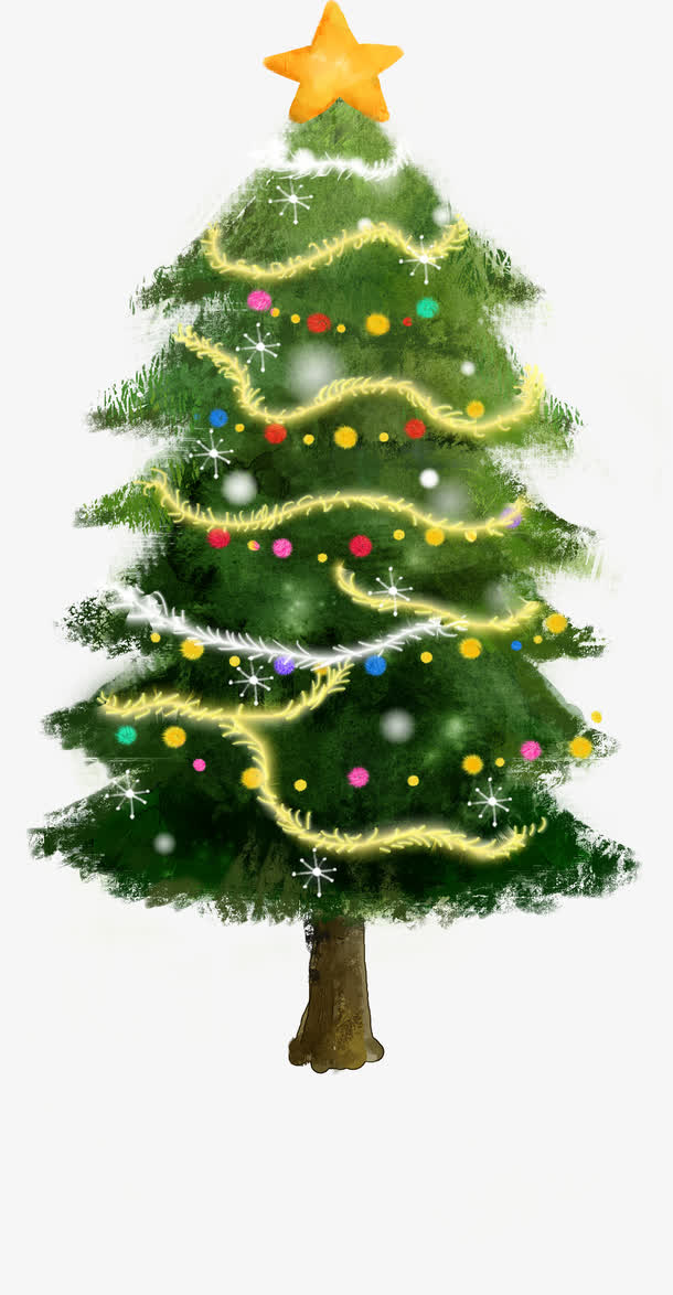 手绘绿色冬季圣诞树