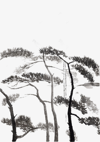 中国风水墨松树元素