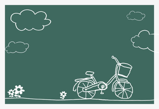 手绘的蓝天白云与自行车