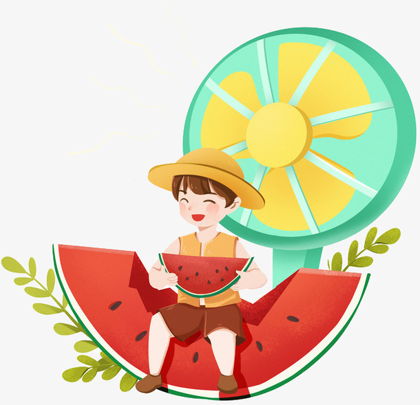 夏天节气创意男孩吃西瓜