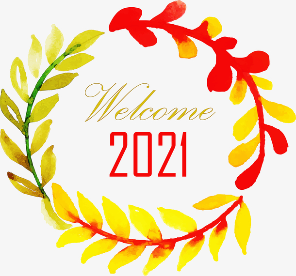 欢迎2021彩色水彩花环