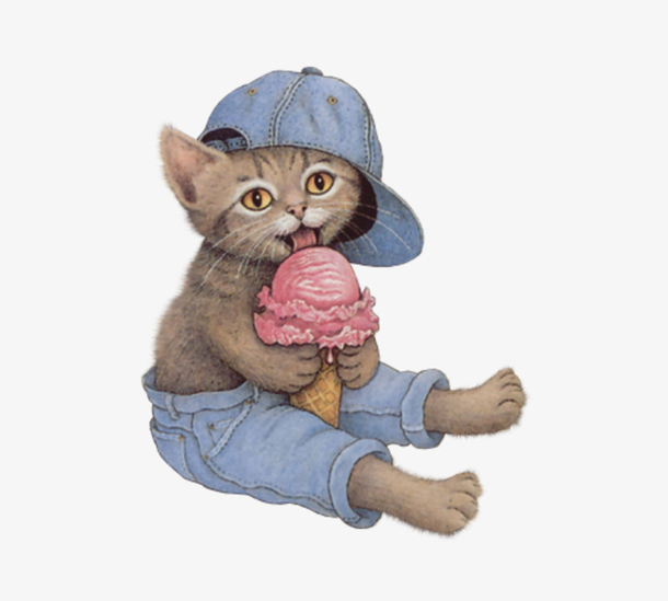 手绘吃冰激凌的猫咪