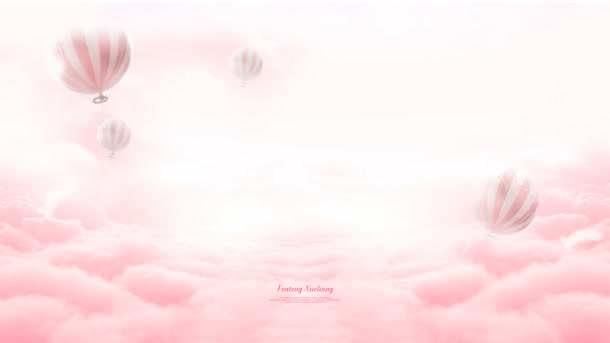 粉色云层上的热气球卡通海报背景