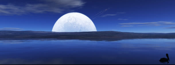 蓝天白云月亮海面
