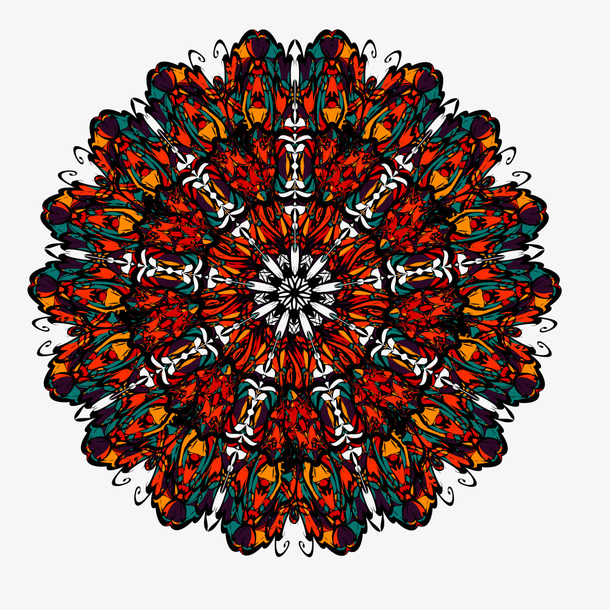 红色矢量圆形装饰花簇花纹图案