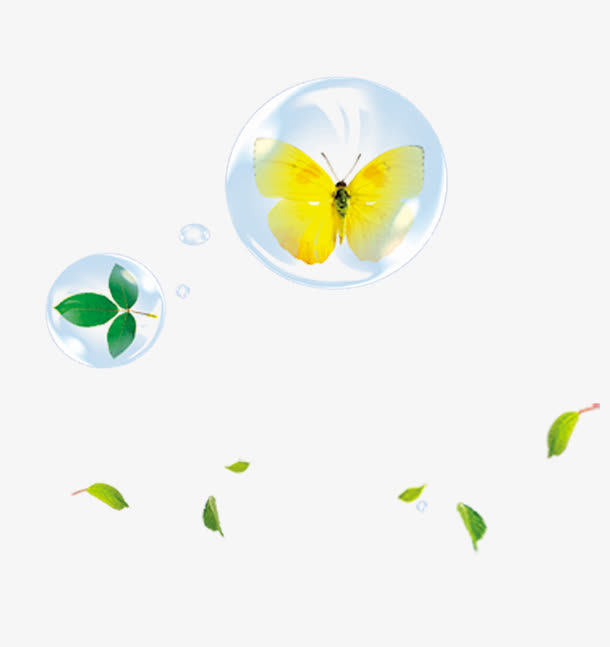 绿色清新蝴蝶气泡漂浮素材