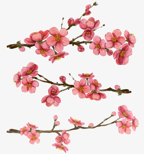 手绘水彩粉嫩桃花枝装饰图案