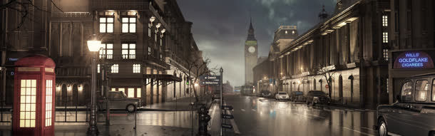 雨夜下的英国街道海报背景